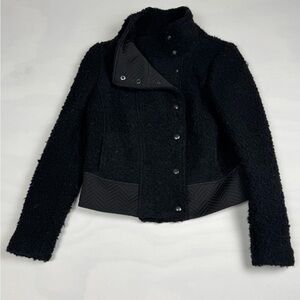 Sz 4 — Banana Republic Black Funnel Neck Wool Blend Boucle Coat Womens $165